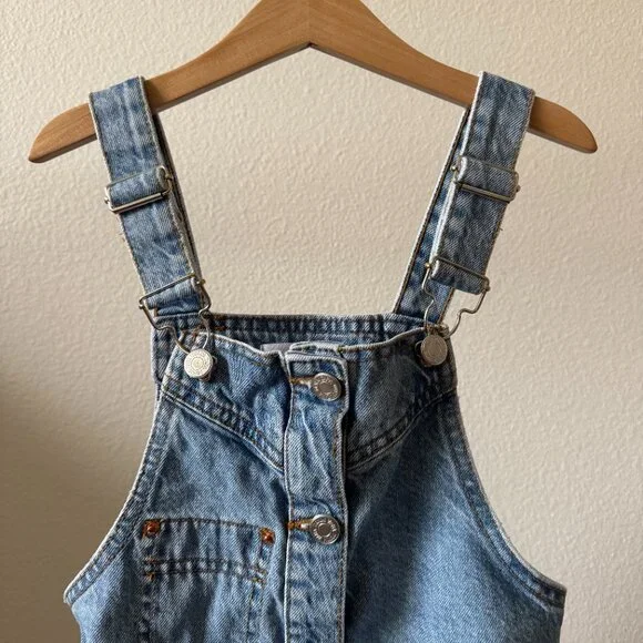 ZARA Girls Denim Overall Dress Light Wash Size 8 Pinafore Jumper Classic Button - Picture 3 of 15
